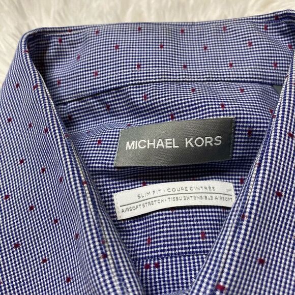 Michael Kors Dress Shirt Mens Size 16 / 34-35 Slim Fit Stretch Blue - Picture 2 of 8
